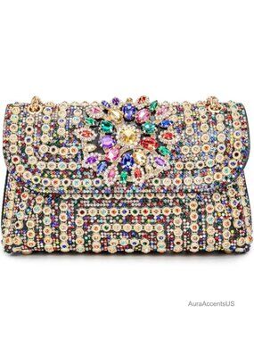 Rhinestone Evening Clutch Floral Leather Wedding Prom Party Handbag
